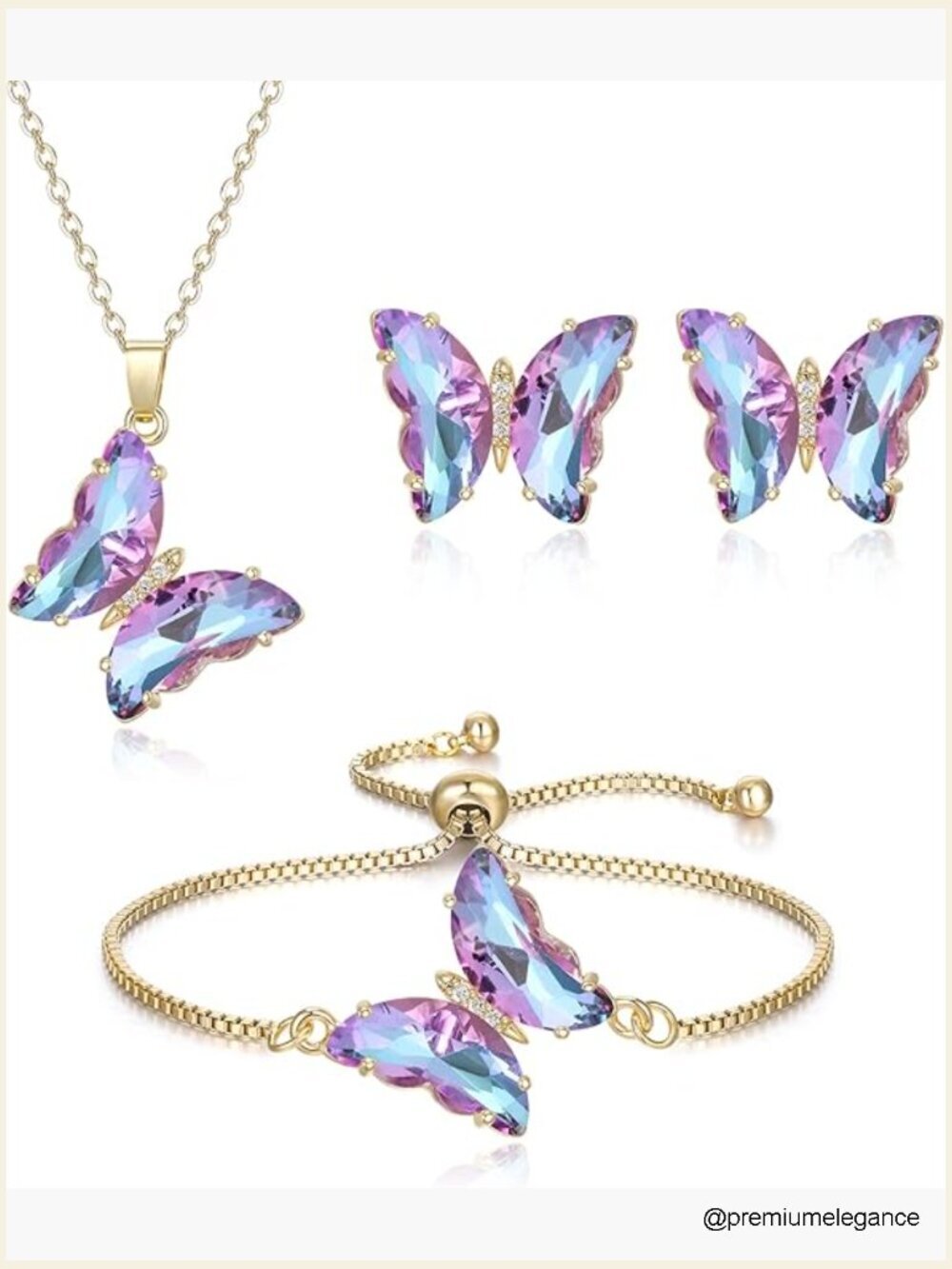 Butterfly Cubic Zirconia Jewelry Set with Necklace Earrings Bracelet